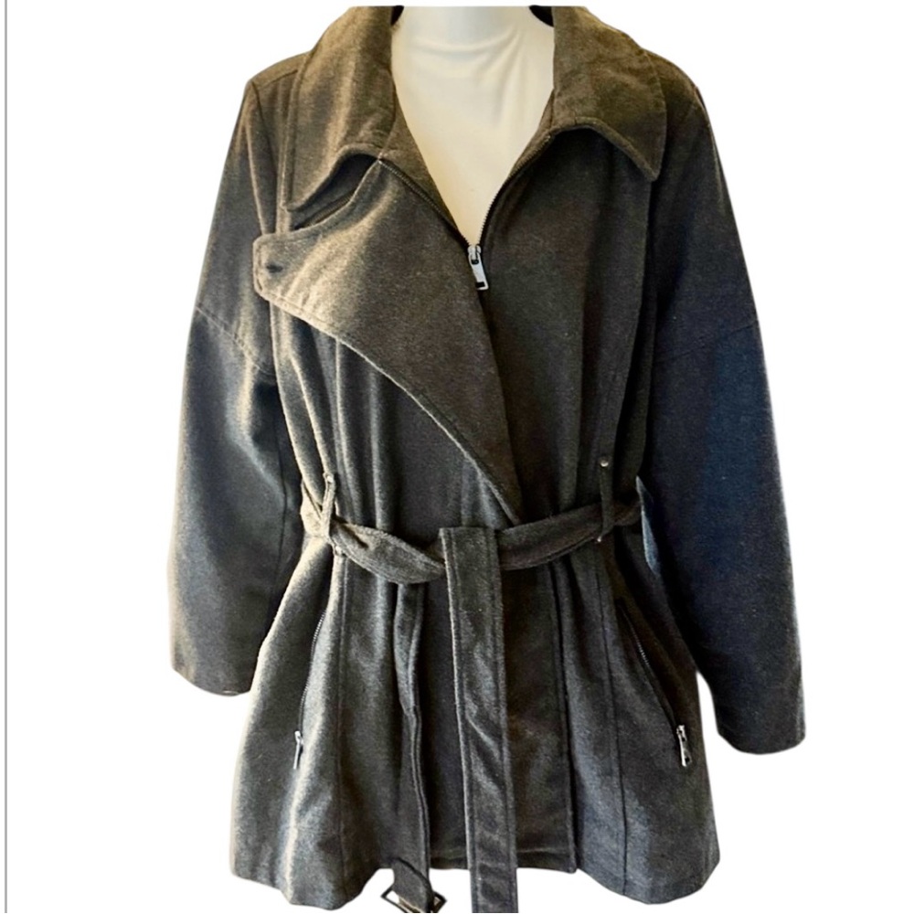 Therapy grey wool blend trench coat with belt pockets neutral basic Size 2X
